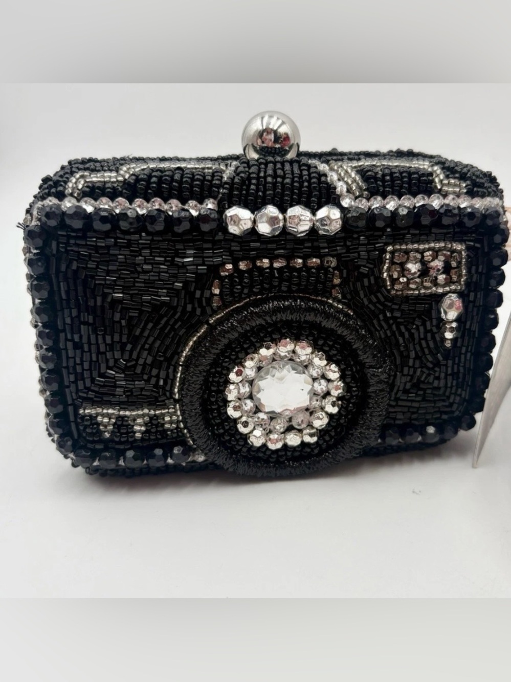 Beaded Camera Clutch with Rhinestone Lens NWOT